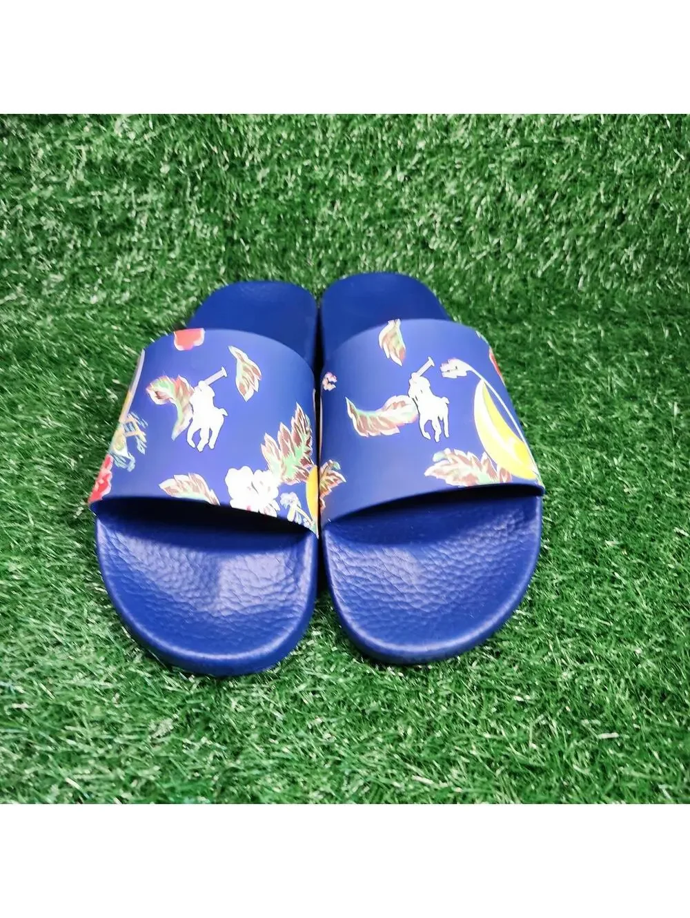 New Polo Ralph Lauren Men's Slide Sandals Size 14 Blue Tropical Floral Casual